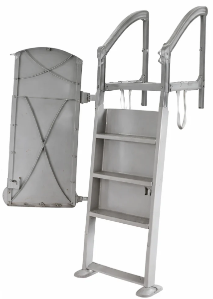 Above-ground pool ladder with security gate, white
